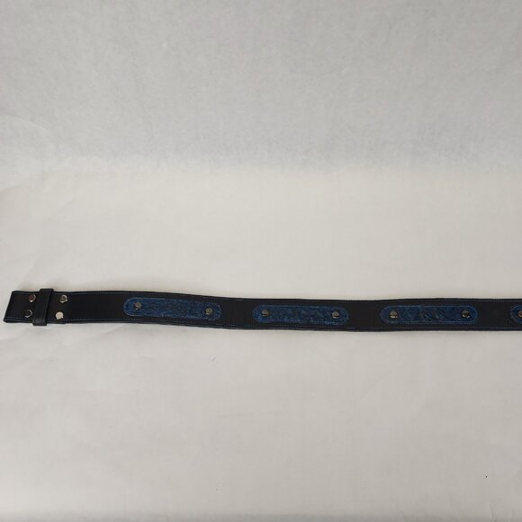 Canadian Custom Leather Western Belt Sz 40 Black Blue Screw Rivet Buckle Loop - Picture 12 of 15